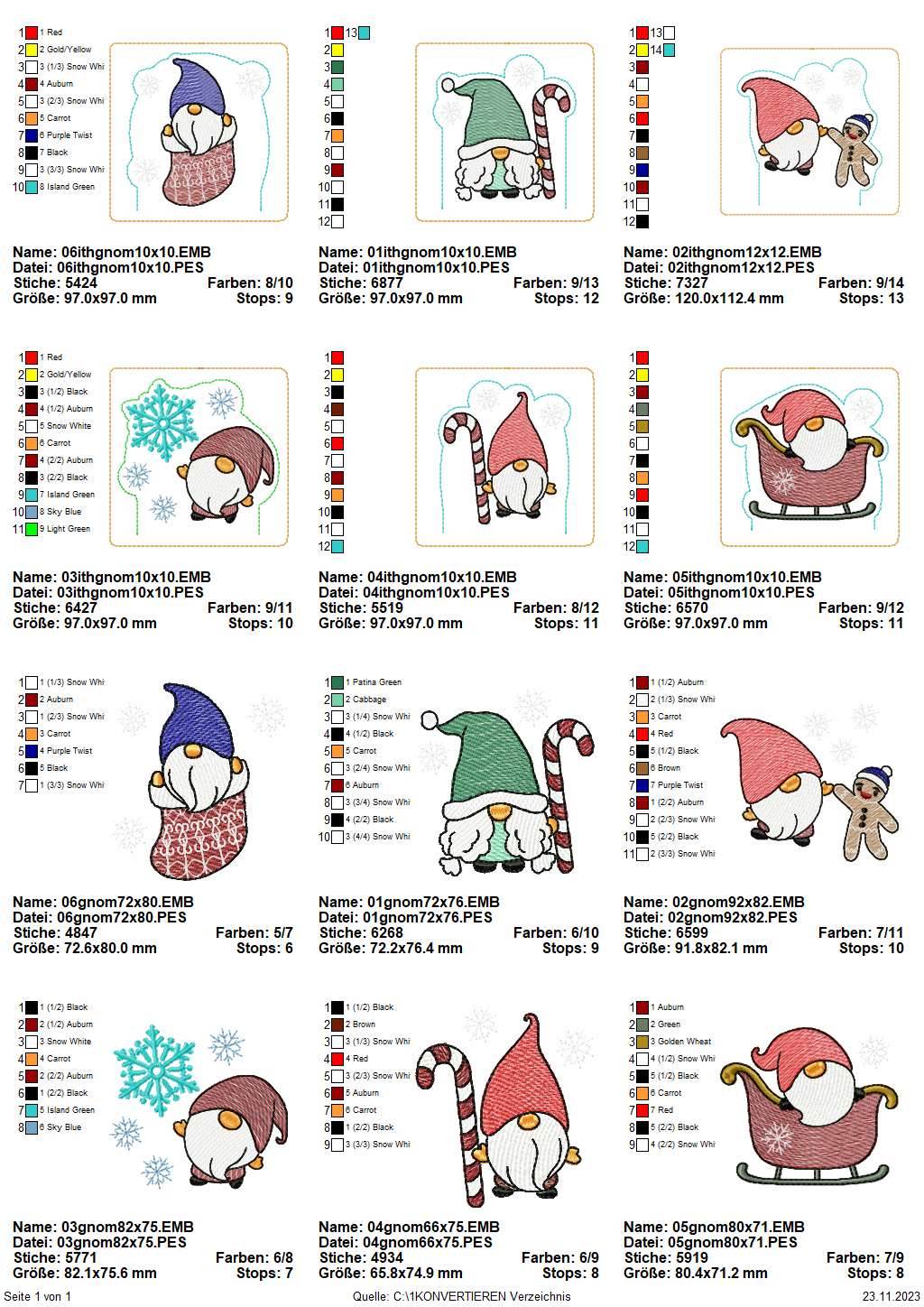 Stickdatei Set Christmas Gnomes - weihnachtliche Wichtel - Sewando
