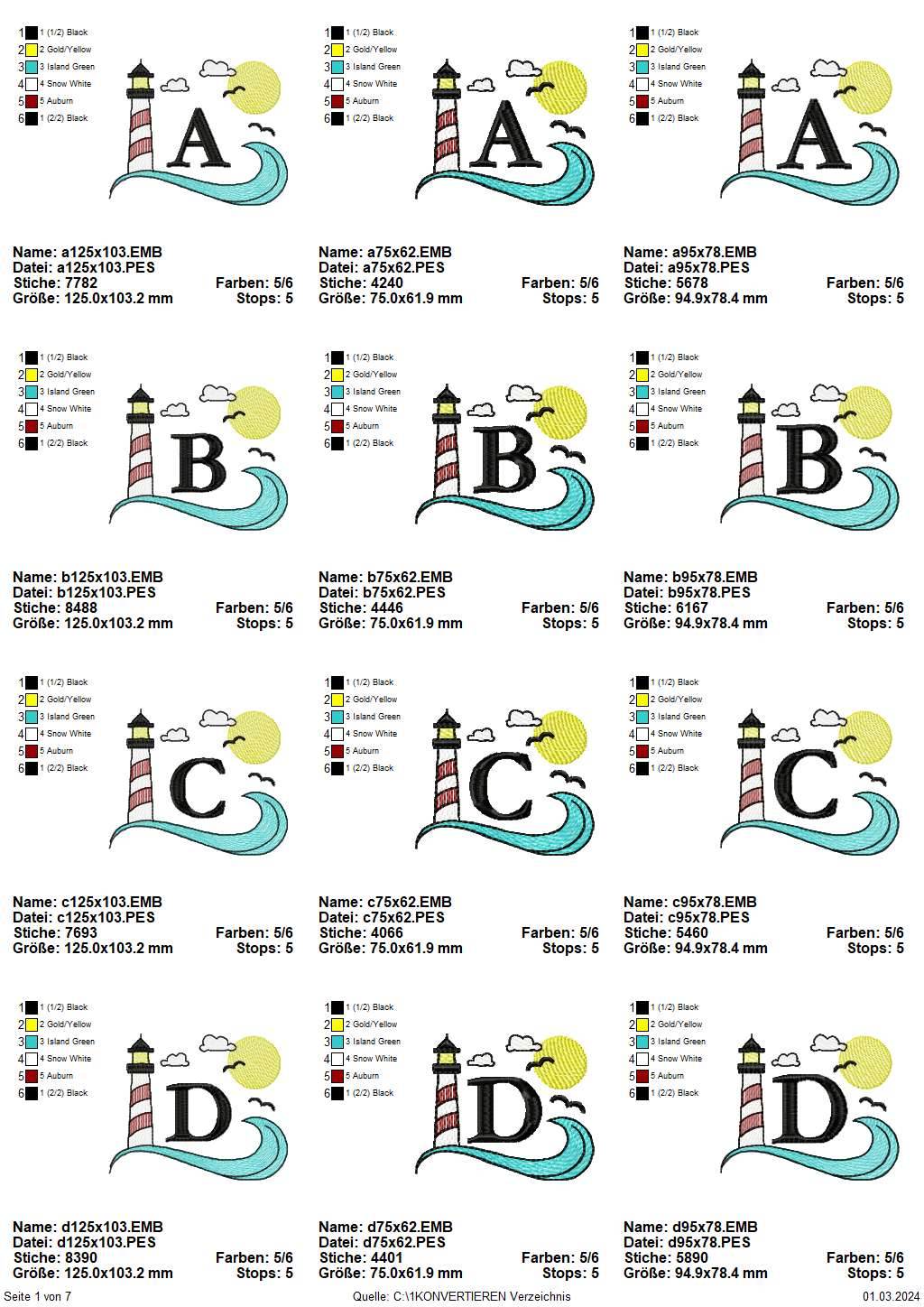 Stickdatei Set Maritimes Alphabet Split Monogramm in 3 Größen - Sewando