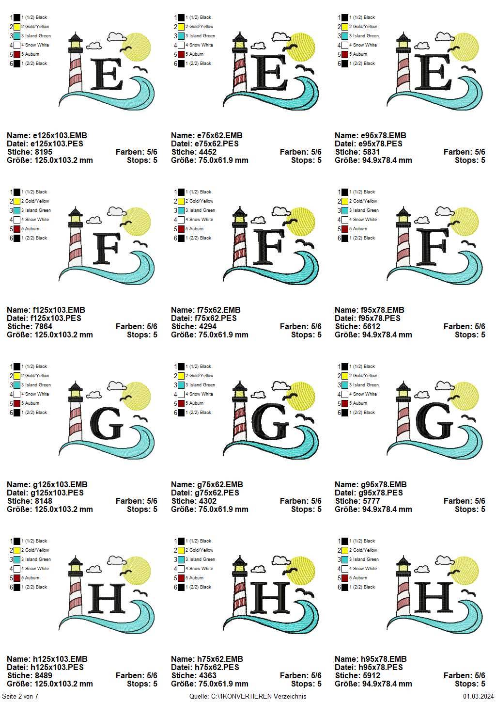 Stickdatei Set Maritimes Alphabet Split Monogramm in 3 Größen - Sewando