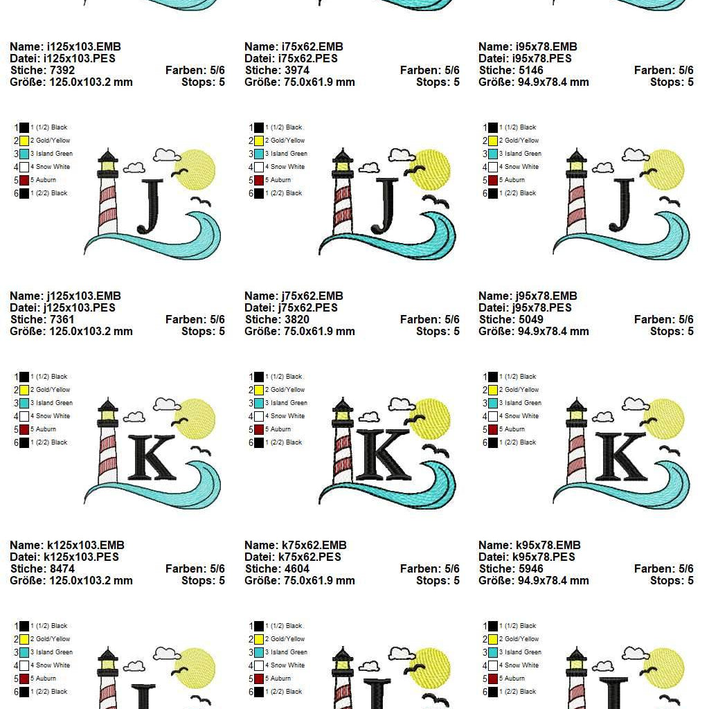 Stickdatei Set Maritimes Alphabet Split Monogramm in 3 Größen - Sewando