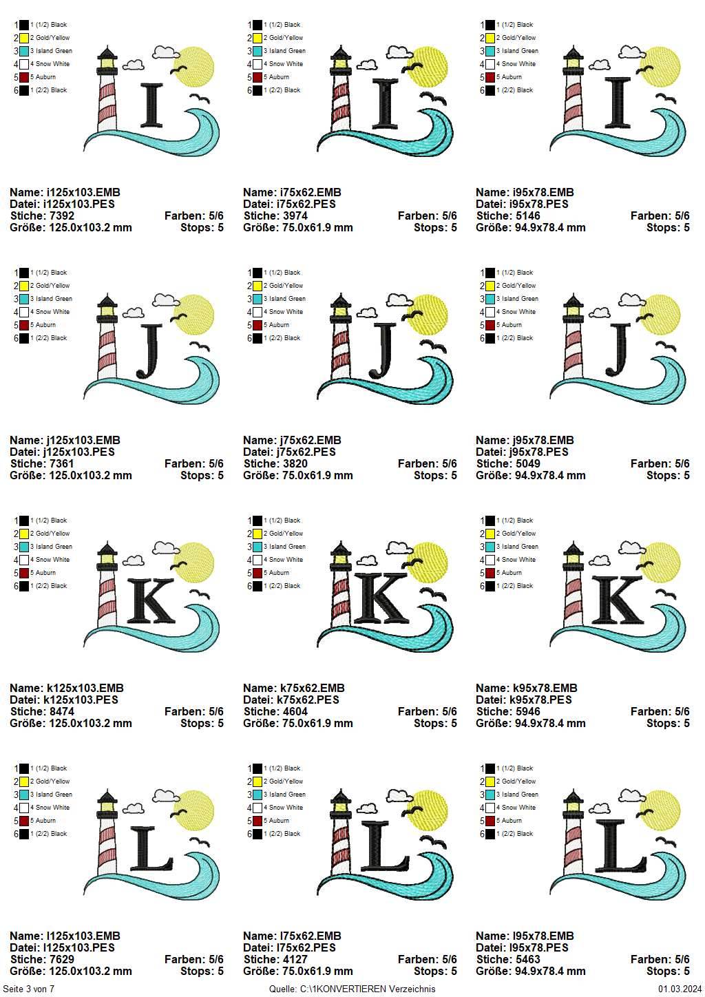 Stickdatei Set Maritimes Alphabet Split Monogramm in 3 Größen - Sewando