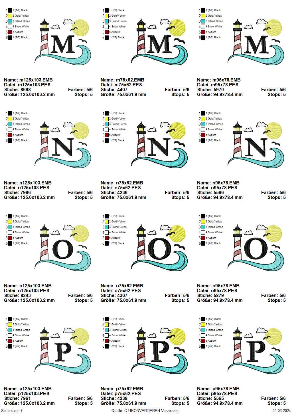 Stickdatei Set Maritimes Alphabet Split Monogramm in 3 Größen - Sewando