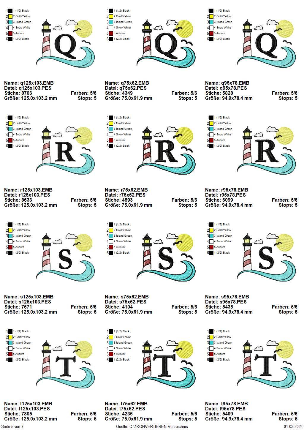 Stickdatei Set Maritimes Alphabet Split Monogramm in 3 Größen - Sewando