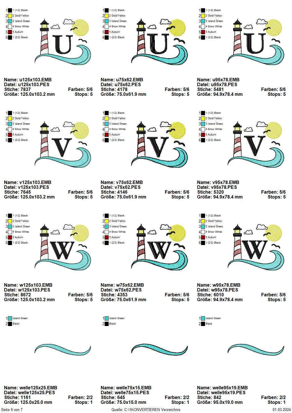 Stickdatei Set Maritimes Alphabet Split Monogramm in 3 Größen - Sewando