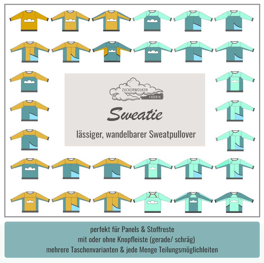 Sweatie Sweatpullover mit coolen Teilungen und Taschen - C: Familien-Sparpaket für 69cm-140cm Körpergröße - Sewando