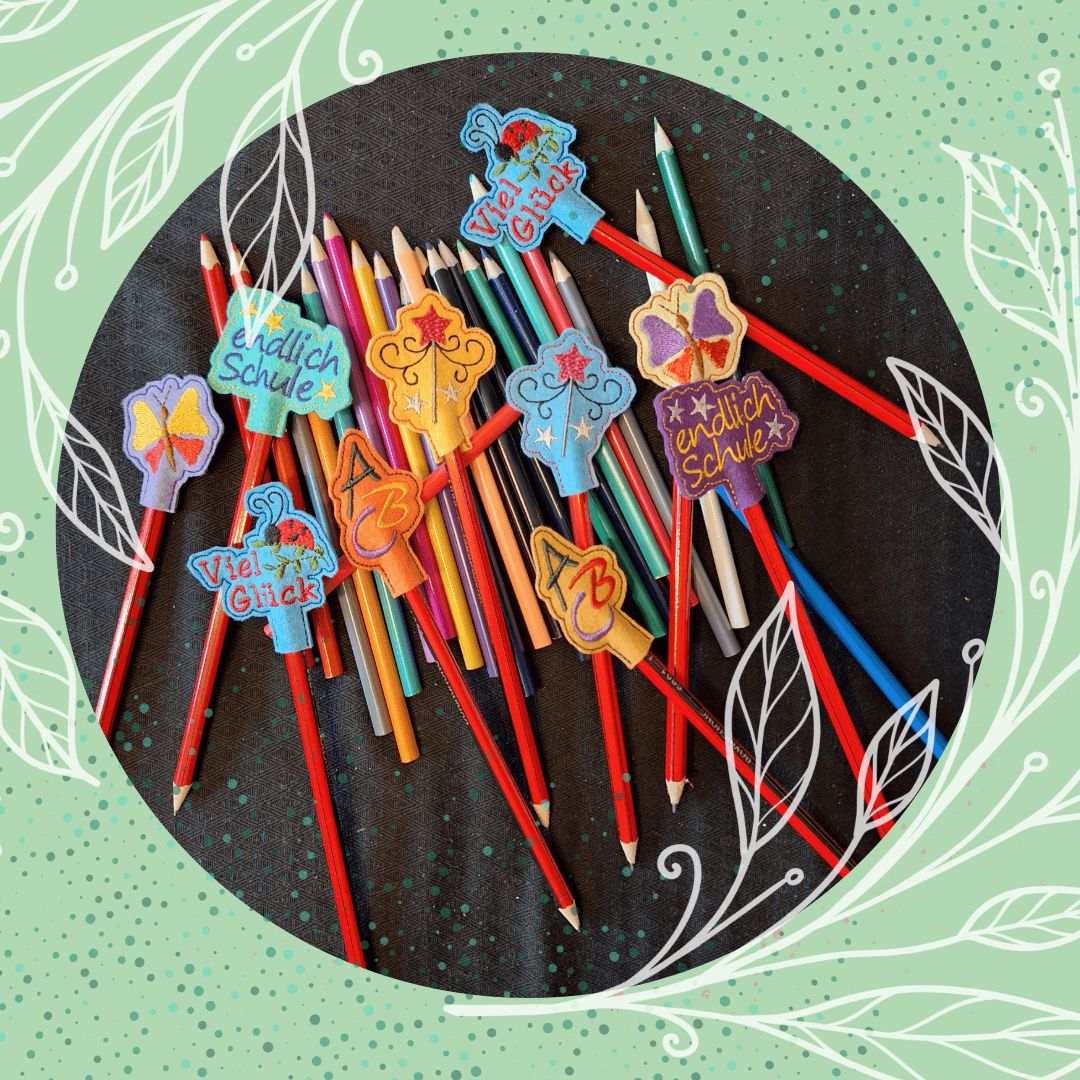 Stickdatei Topper Stiftetopper Schulanfang Motive - Sewando