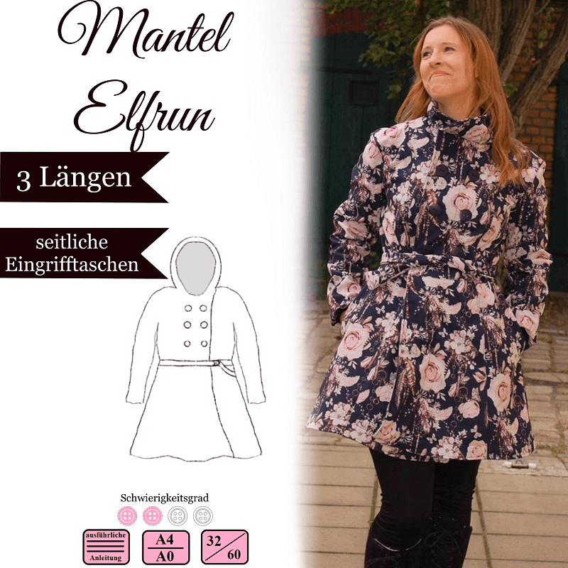 Damen Mantel Elfrun - Gr 32-60 - Schnittmuster und Nähanleitung - Sewando