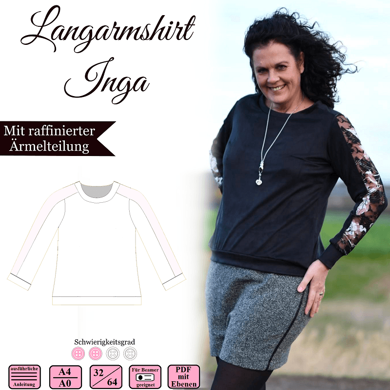 Langarmshirt Inga - Gr 32-64 - EBook und Nähanleitung - Sewando