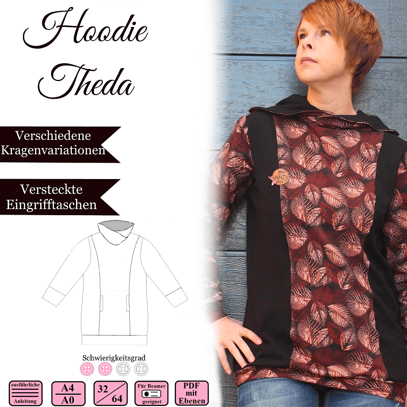 Hoodie Theda - Gr 32-64 - Schnittmuster und Nähanleitung - Sewando