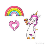 Digi Stamp Set "Einhorn mit Pinsel" inkl. Regenbogen & Herz - Drucken | Basteln | Plotterdatei