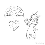 Digi Stamp Set "Einhorn mit Pinsel" inkl. Regenbogen & Herz - Drucken | Basteln | Plotterdatei