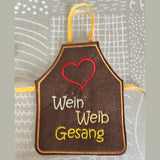 3x Stickdatei "Flaschenschürze Wein Weib Gesang"
