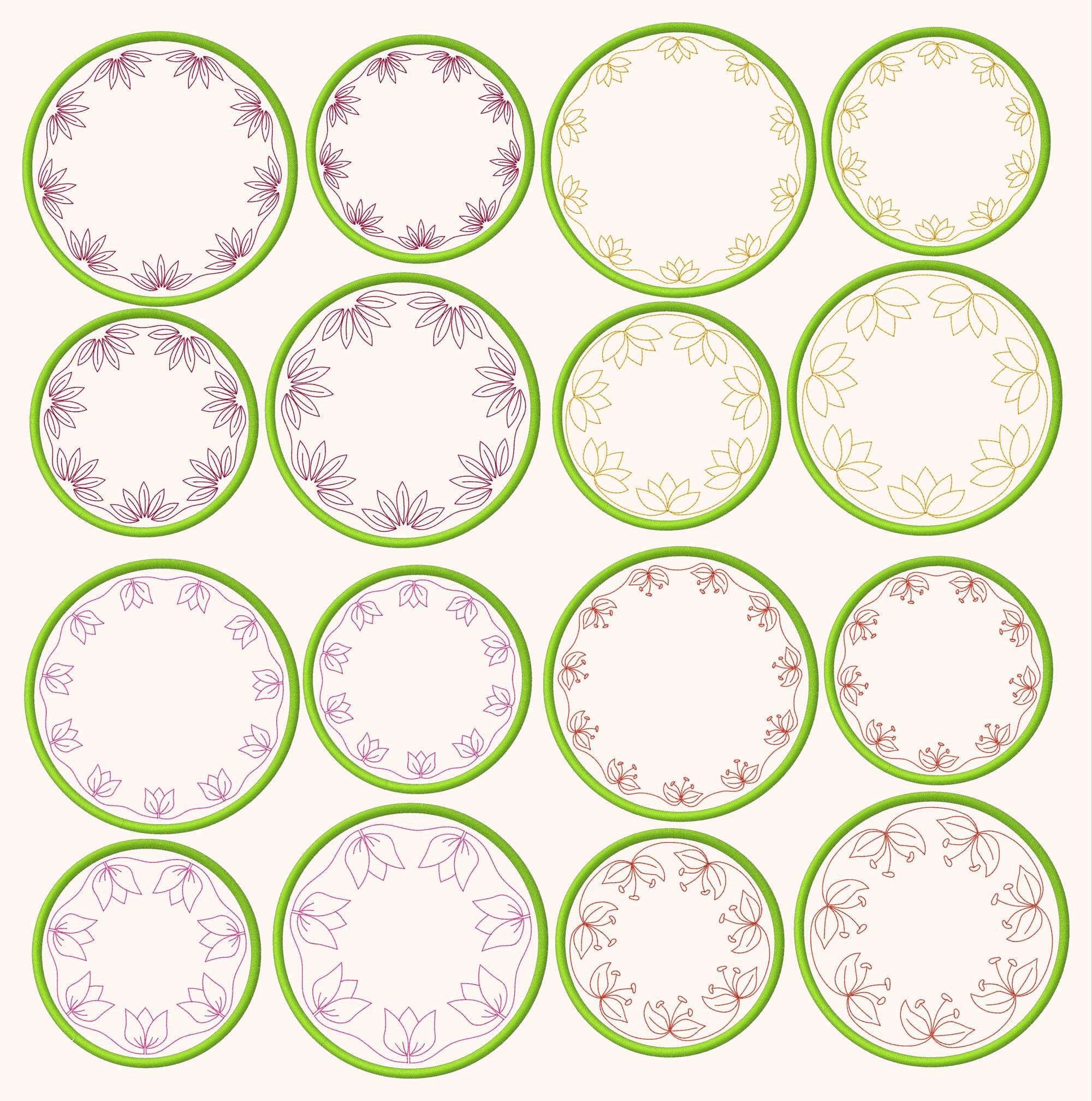 16x Stickdatei Bundle Blumen ITH Untersetzer - Sewando