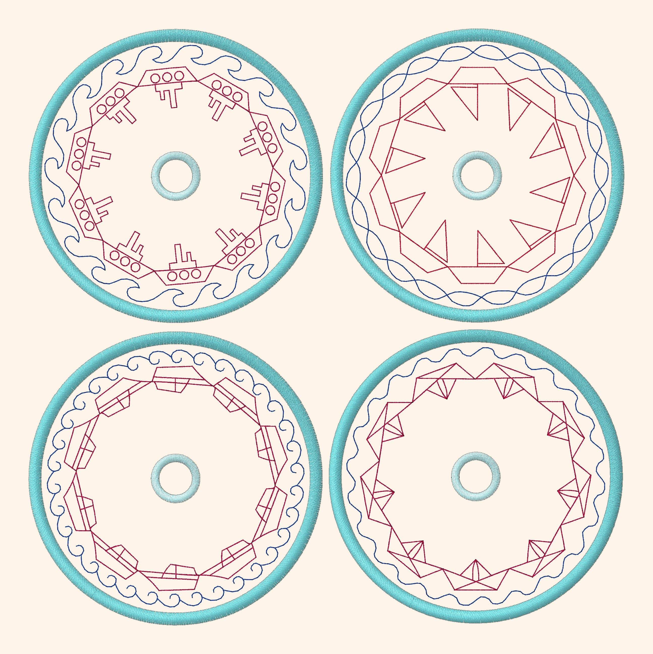4x Stickdatei Schiffe ITH Untersetzer - Sewando