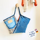 V-Shape - Tasche aus alter Jeans nähen mit Innenfutter, Wendetasche, incl. Patchwork- & Streifen-Variante