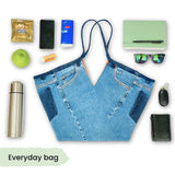 V-Shape - Tasche aus alter Jeans nähen mit Innenfutter, Wendetasche, incl. Patchwork- & Streifen-Variante