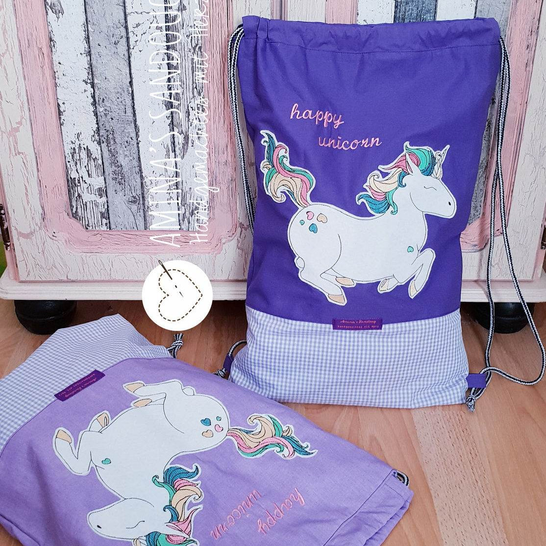 Einhorn Stickdatei, fröhliches Doodle Kindermotiv für deine Stickmaschine - Sewando