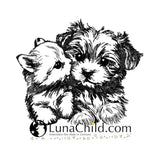 Stickdatei Yorkshire Terrier & Katze "Becca und Elfie" - realistisch - FÜR HELLE STOFFE
