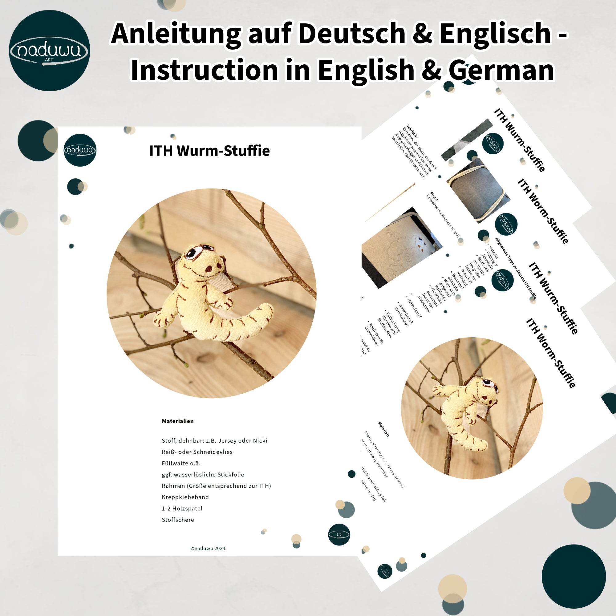 ITH Stickdatei Kuscheltier Wurm in 7 Größen ab 10x10 Rahmen - Sewando