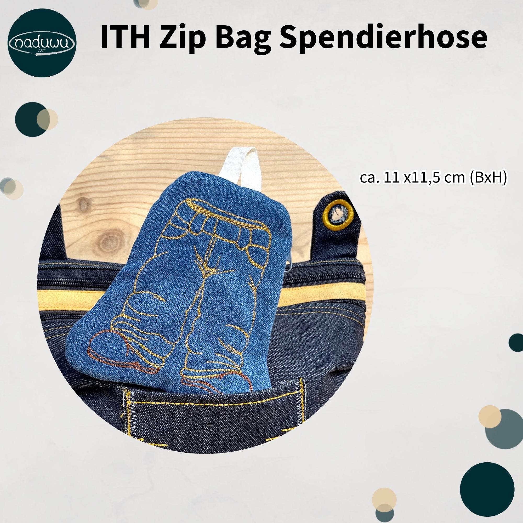 Stickdatei Tasche Spendierhose 13x18, In the hoop Taschenbaumler - Sewando