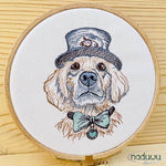 Stickdatei Hund Steampunk Set 7 Größen, Steampunkhund Scribble ab 6x7, Stickdesign Hund mit Fliege und Zylinder - Sewando