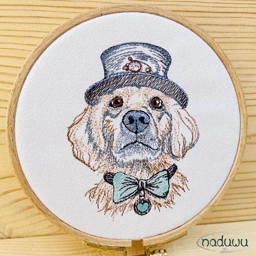 Stickdatei Hund Steampunk Set 7 Größen, Steampunkhund Scribble ab 6x7, Stickdesign Hund mit Fliege und Zylinder - Sewando