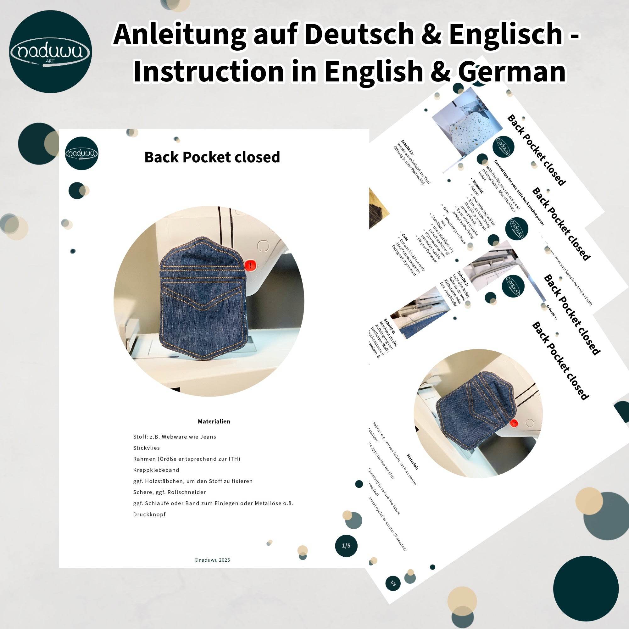 Stickdatei Jeanstasche 13x18 mit Klappe, ITH Back Pocket Bag - Sewando
