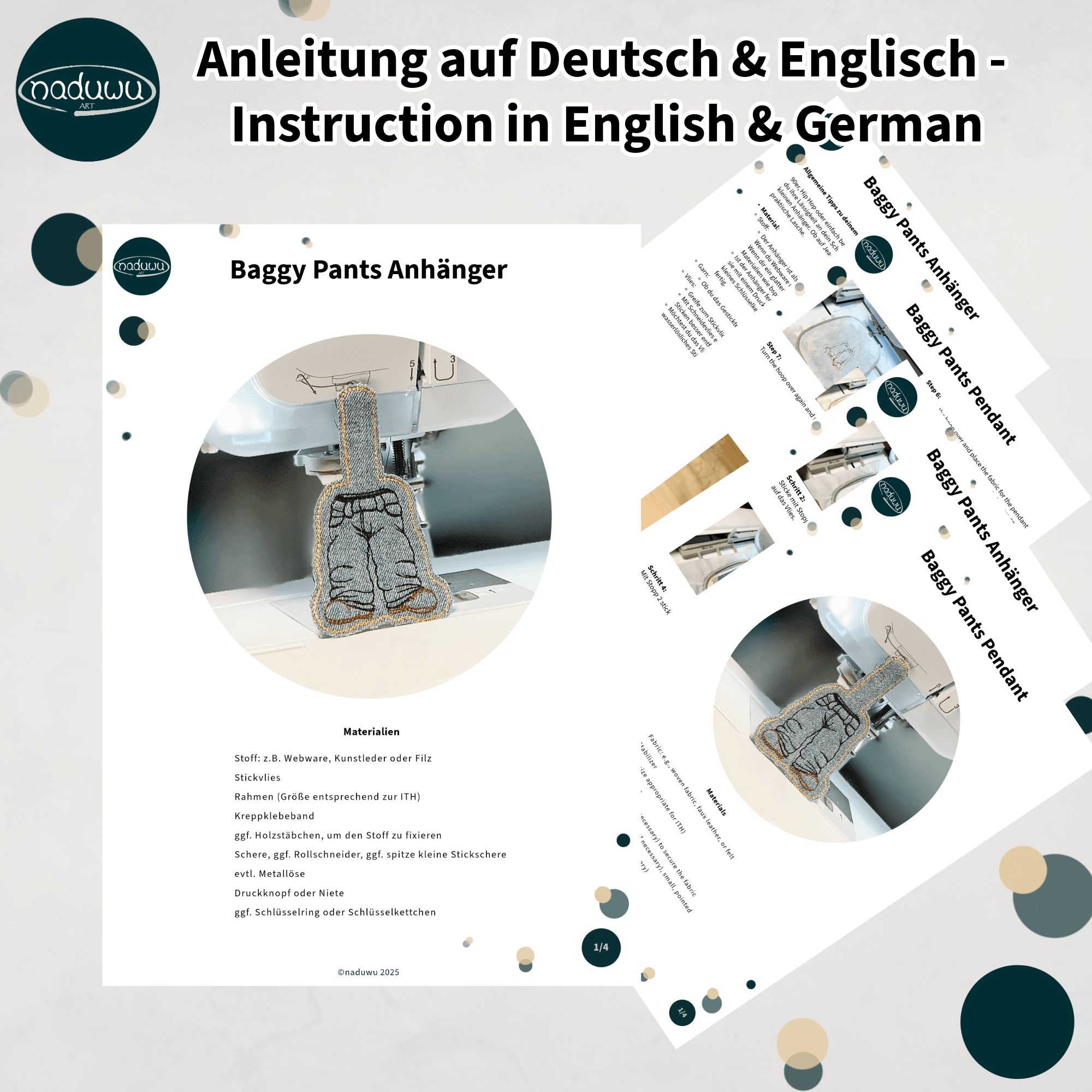 Stickdatei Baggy Pant Anhänger Set, ITH Anhänger in 3 Größen - Sewando
