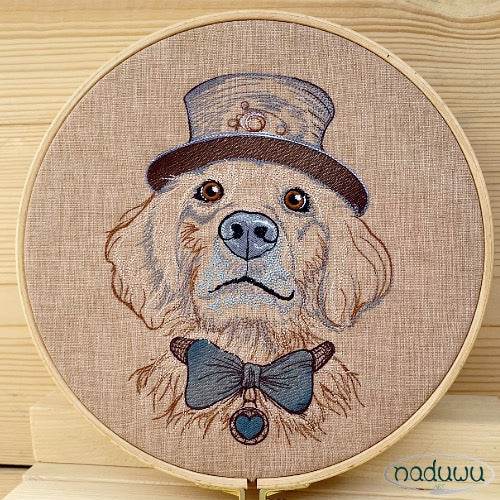 Stickdatei Hund Steampunk Set 7 Größen, Steampunkhund Scribble ab 6x7, Stickdesign Hund mit Fliege und Zylinder - Sewando