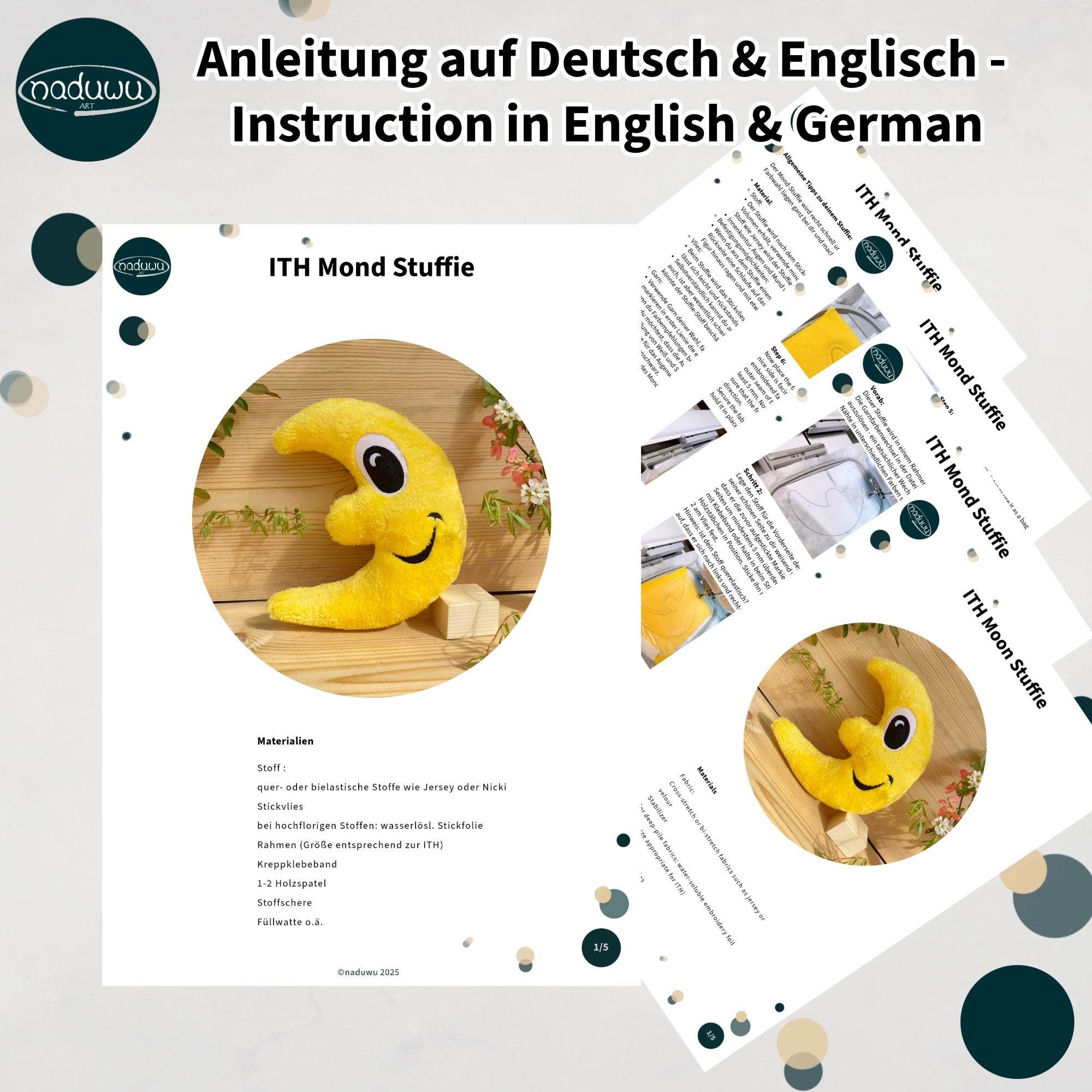 Stickdatei Mond Stuffie Set mit 7 Größen, ITH Kuschel-Mond - Sewando