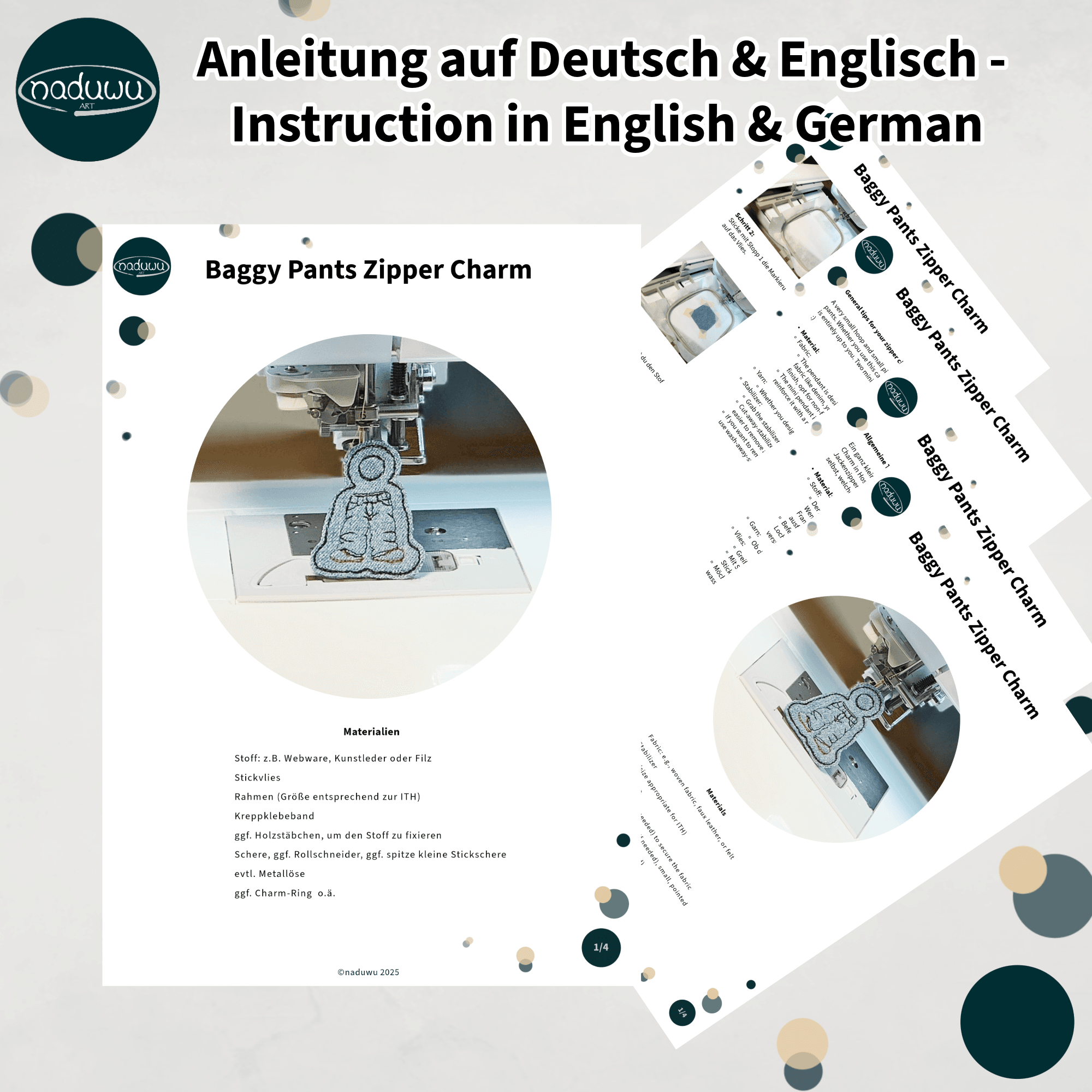 Stickdatei Baggy Pant Anhänger Set, ITH Anhänger in 3 Größen - Sewando