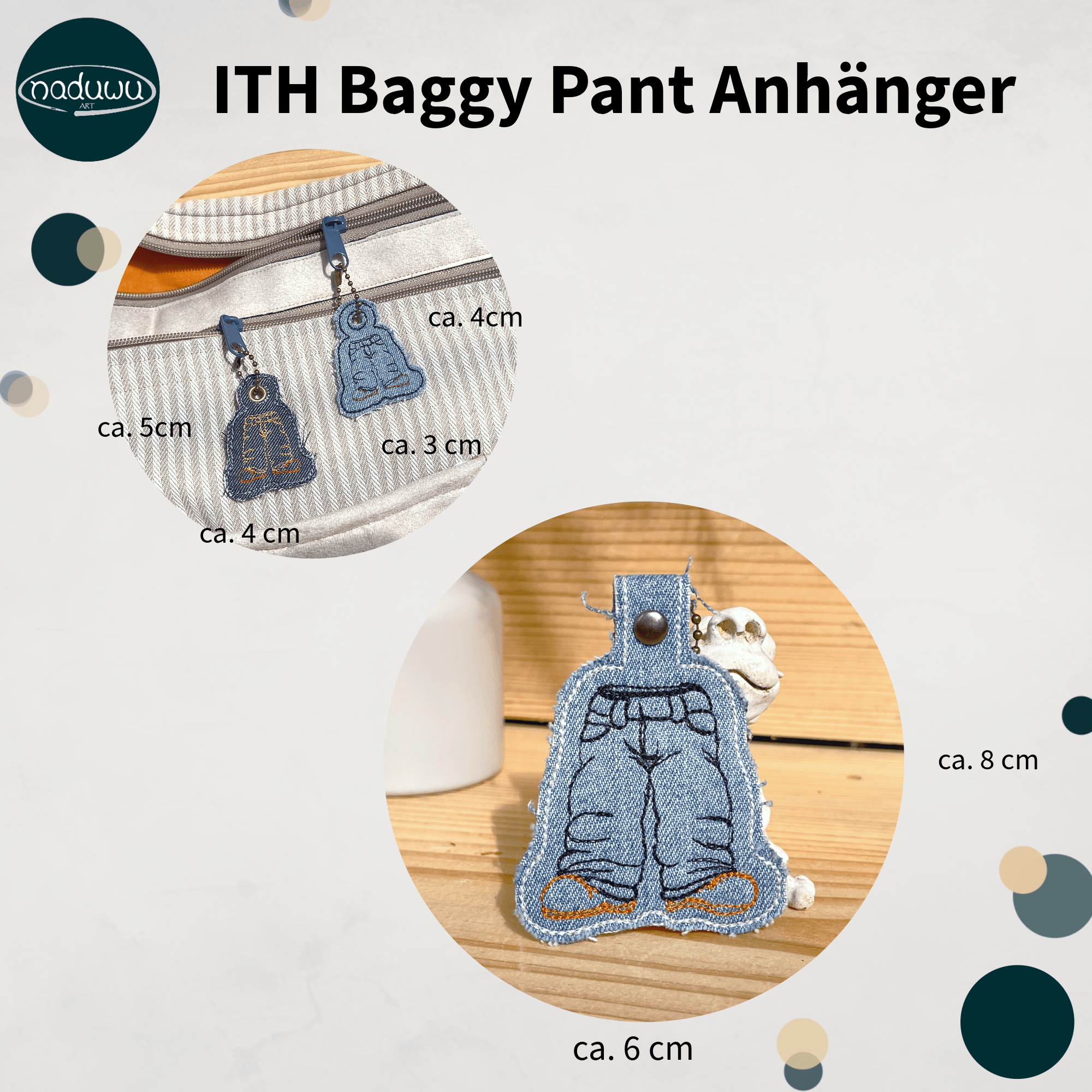 Stickdatei Baggy Pant Anhänger Set, ITH Anhänger in 3 Größen - Sewando