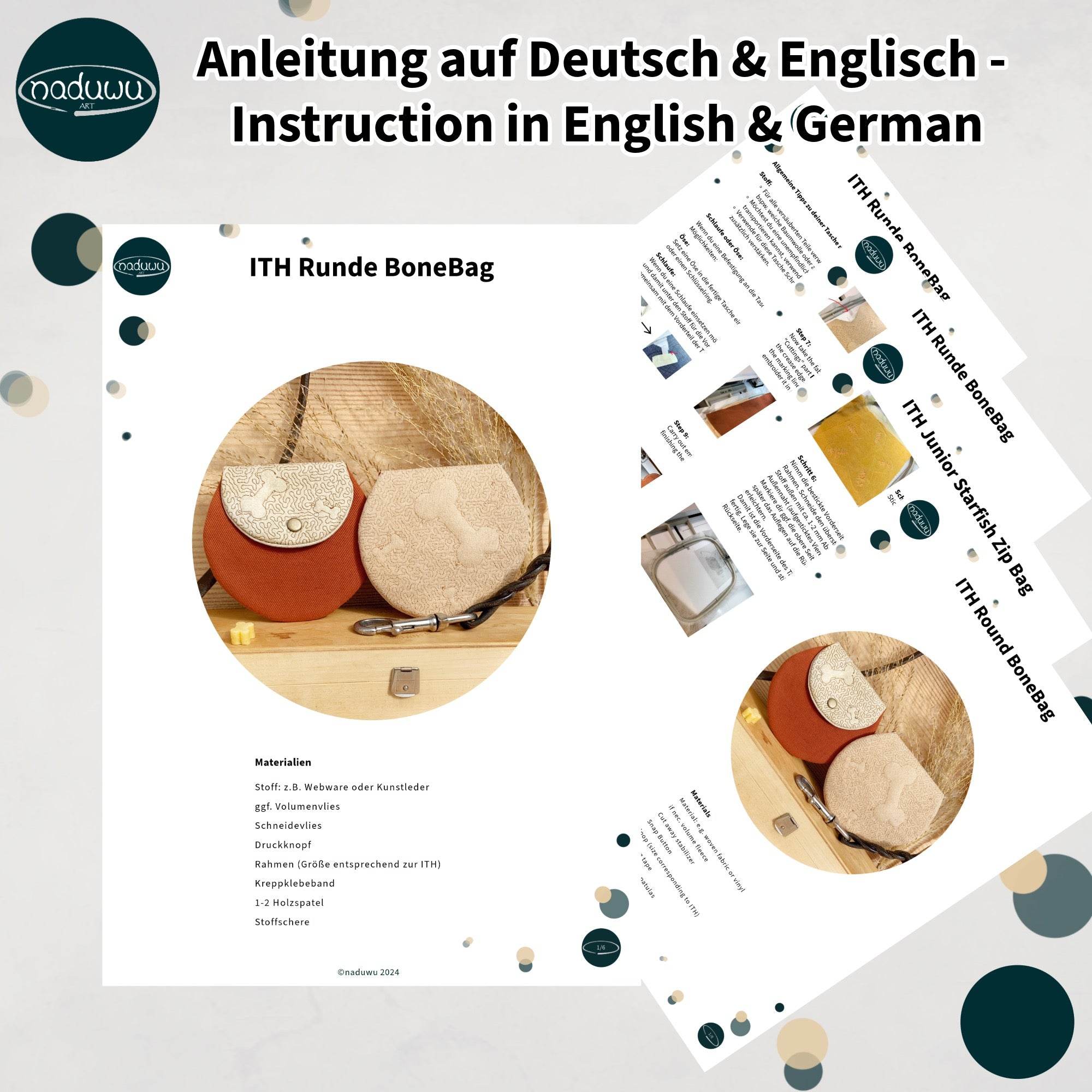 Stickdatei Tasche Set mit 3 Größen ab 13x18, In The Hoop runde BoneBag - Sewando