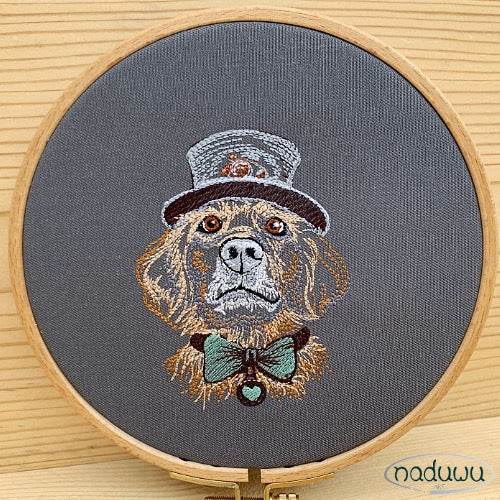 Stickdatei Hund Steampunk Set 7 Größen, Steampunkhund Scribble ab 6x7, Stickdesign Hund mit Fliege und Zylinder - Sewando