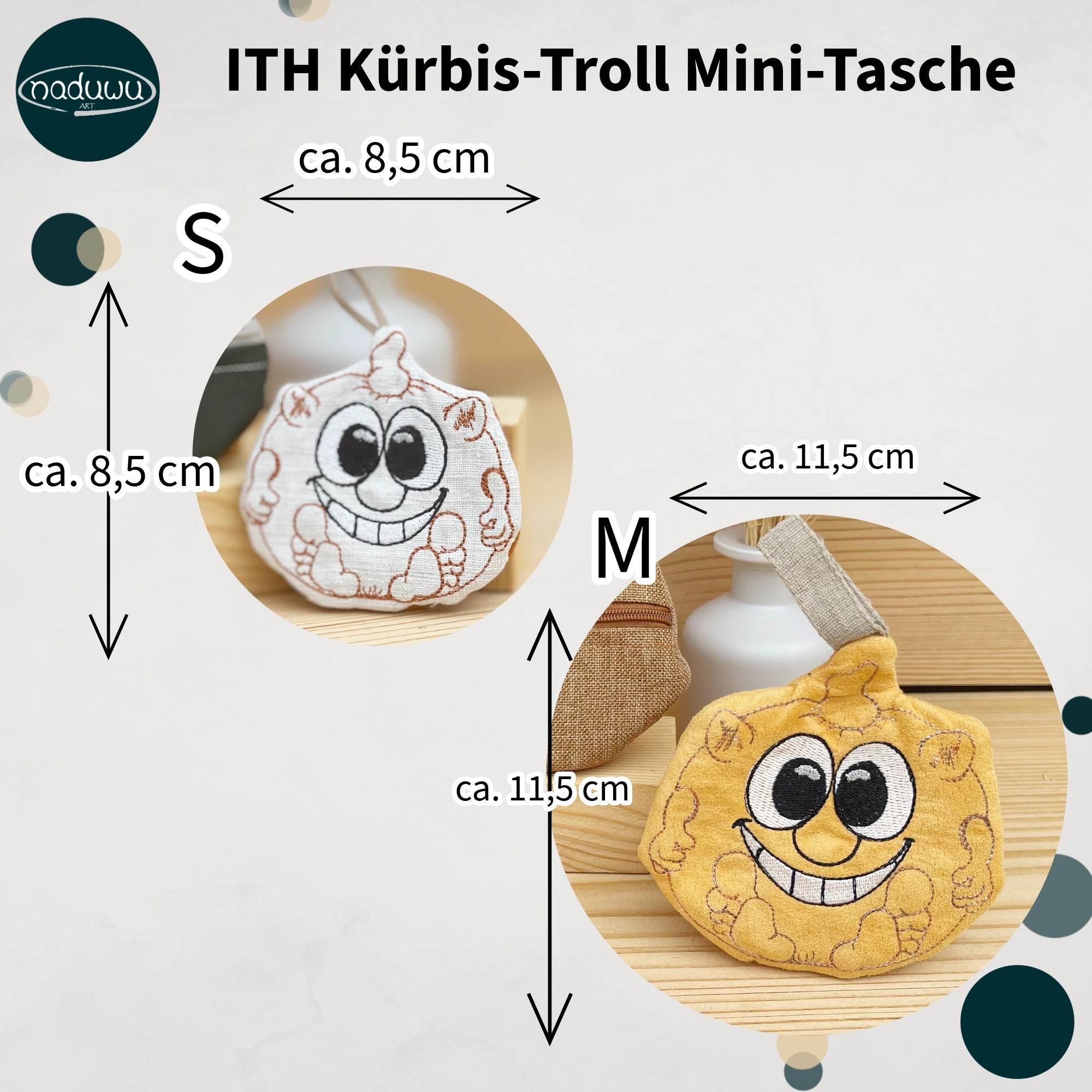 Stickdatei Kürbis Mini Zip Bag Set, ITH Tasche 10x10 und 13x13 - Sewando