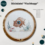 Stickdatei Fischkopp Set ab 10x9, Fisch Scribble mit Unterwasserwelt und ohne