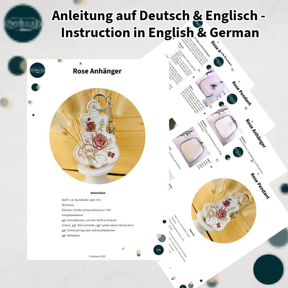 Stickdatei Rose Anhänger 6x9, ITH Schlüsselanhänger - Sewando
