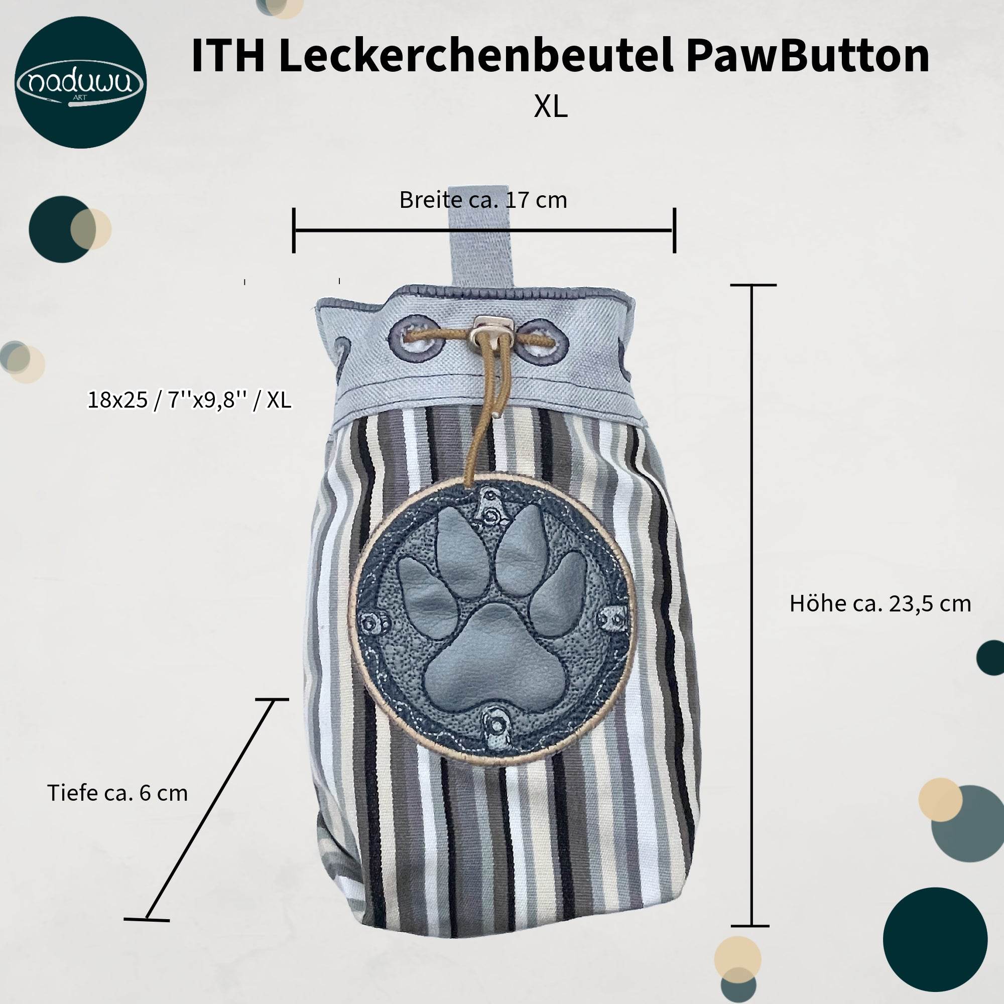 ITH Stickdatei Leckerchenbeutel 18x25, In The Hoop Bag PawButton - Sewando