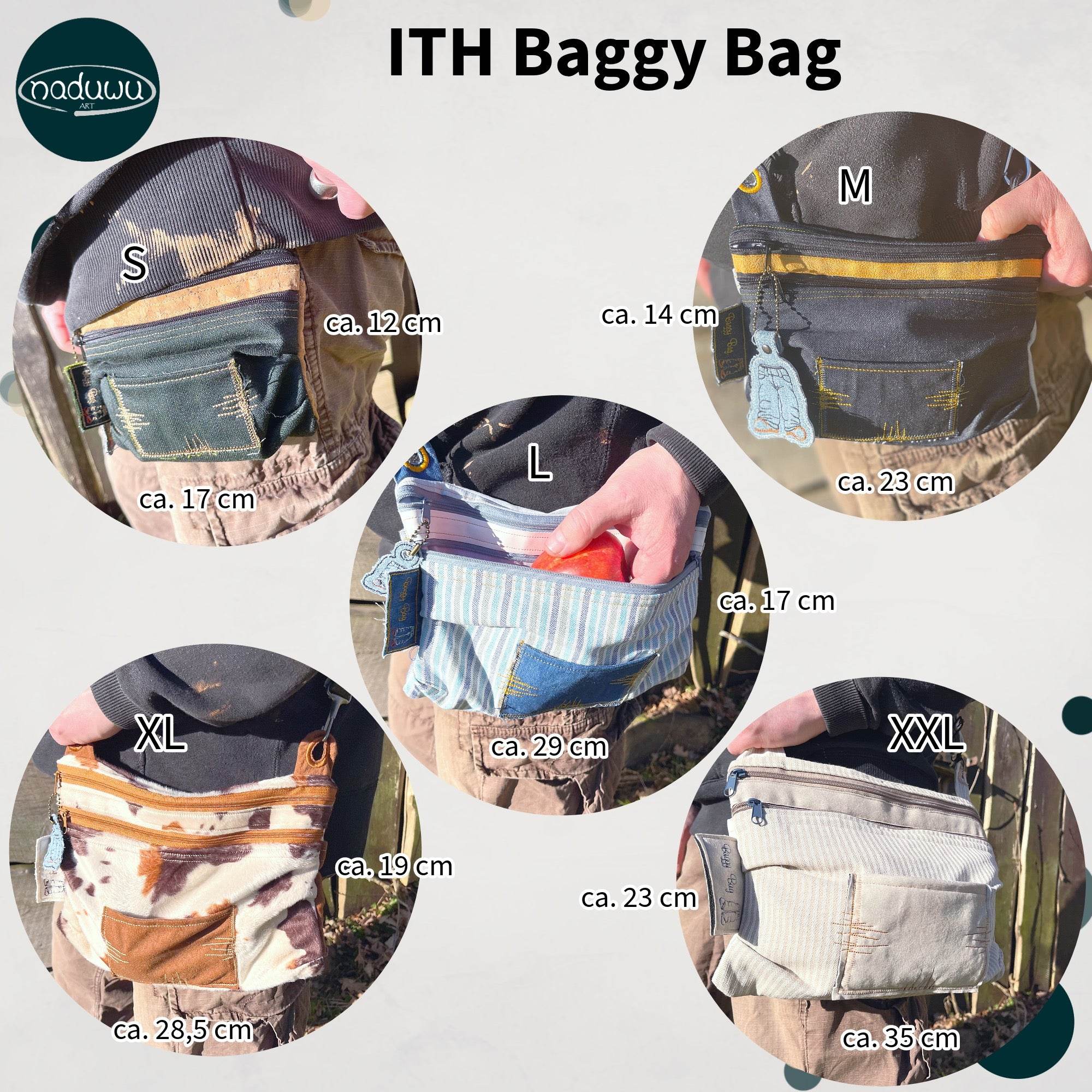 Stickdatei Baggy Bag Set, ITH Tasche in 5 Größen mit 2 Reißverschlüssen - Sewando