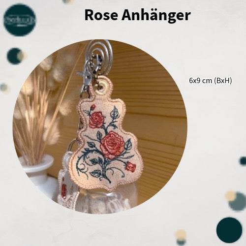 Stickdatei Rose Anhänger 6x9, ITH Schlüsselanhänger - Sewando
