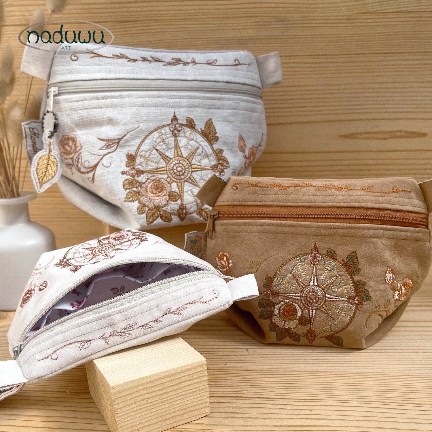 Stickdatei Umhängetasche 3er Set S, M, L, ITH Stickdatei Rosemary Bag - Sewando