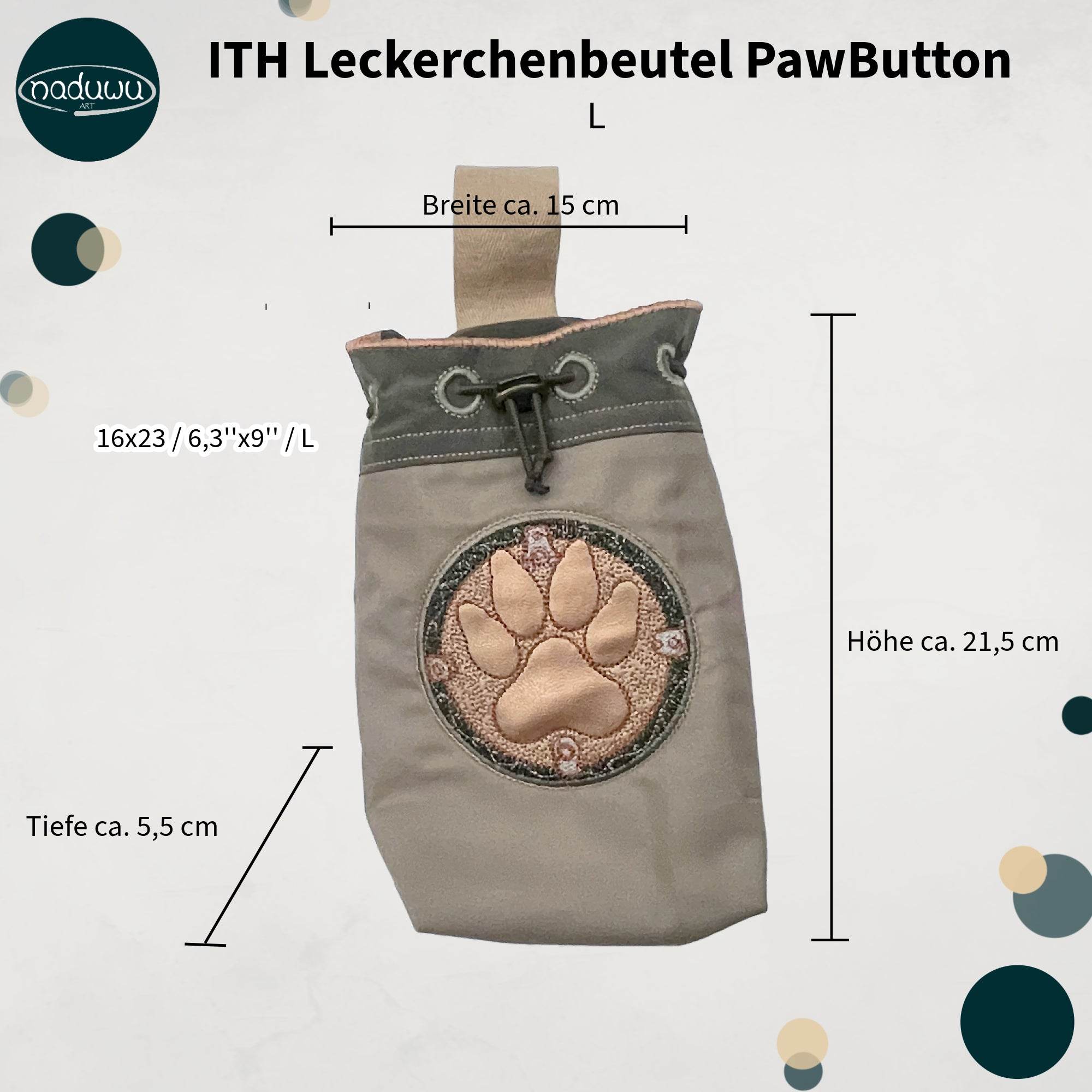 ITH Stickdatei Leckerchenbeutel 16x23, In The Hoop Bag PawButton - Sewando