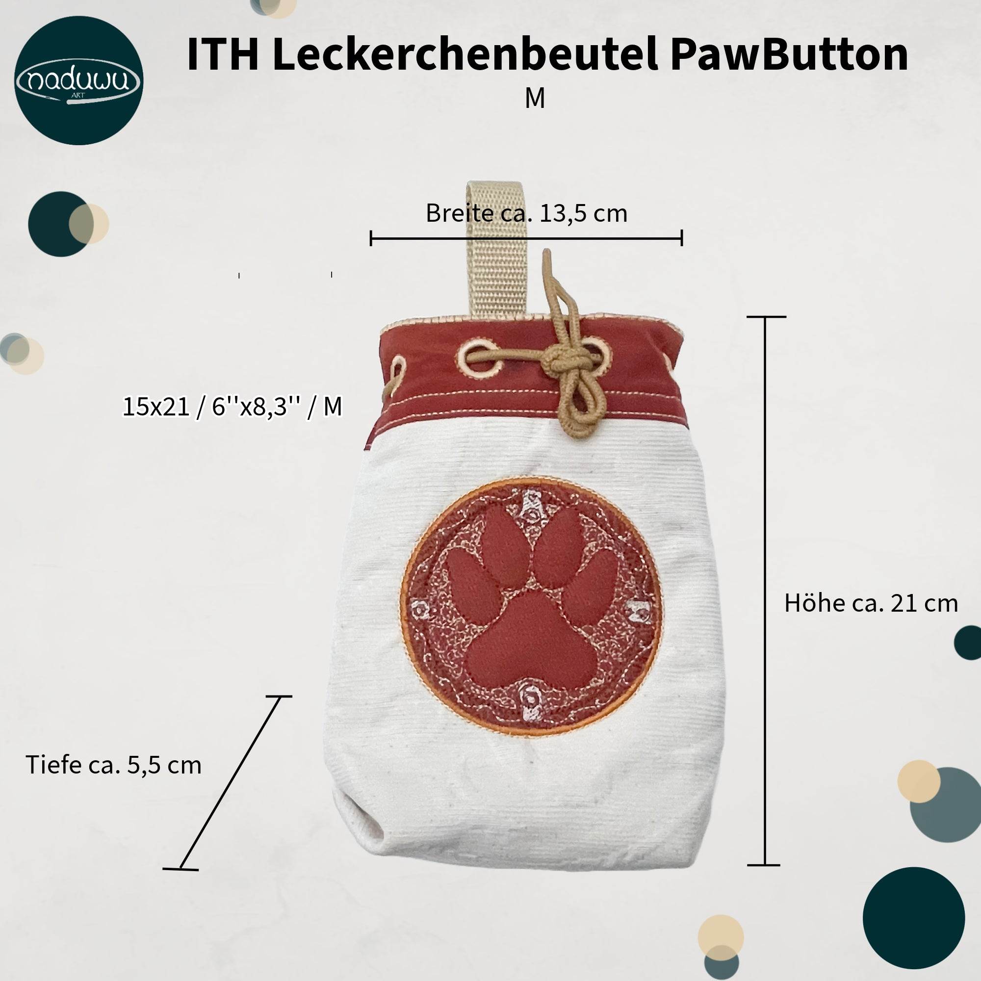 ITH Stickdatei Leckerchenbeutel 15x21, In The Hoop Bag PawButton - Sewando