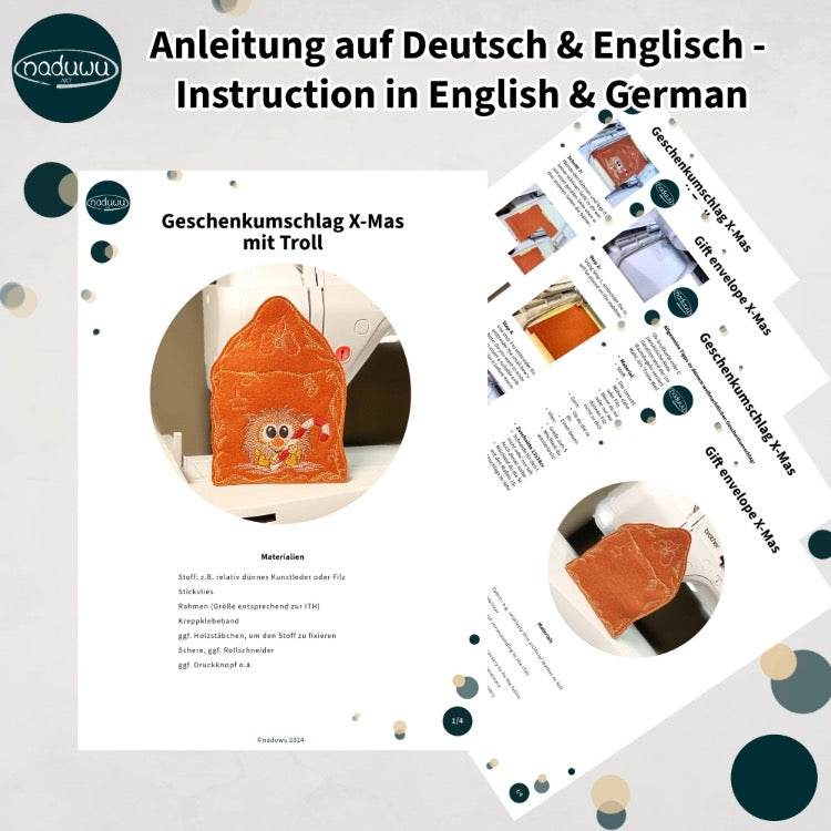 ITH Stickdatei Weihnachten Set, Geschenkumschlag und Anhänger - Sewando