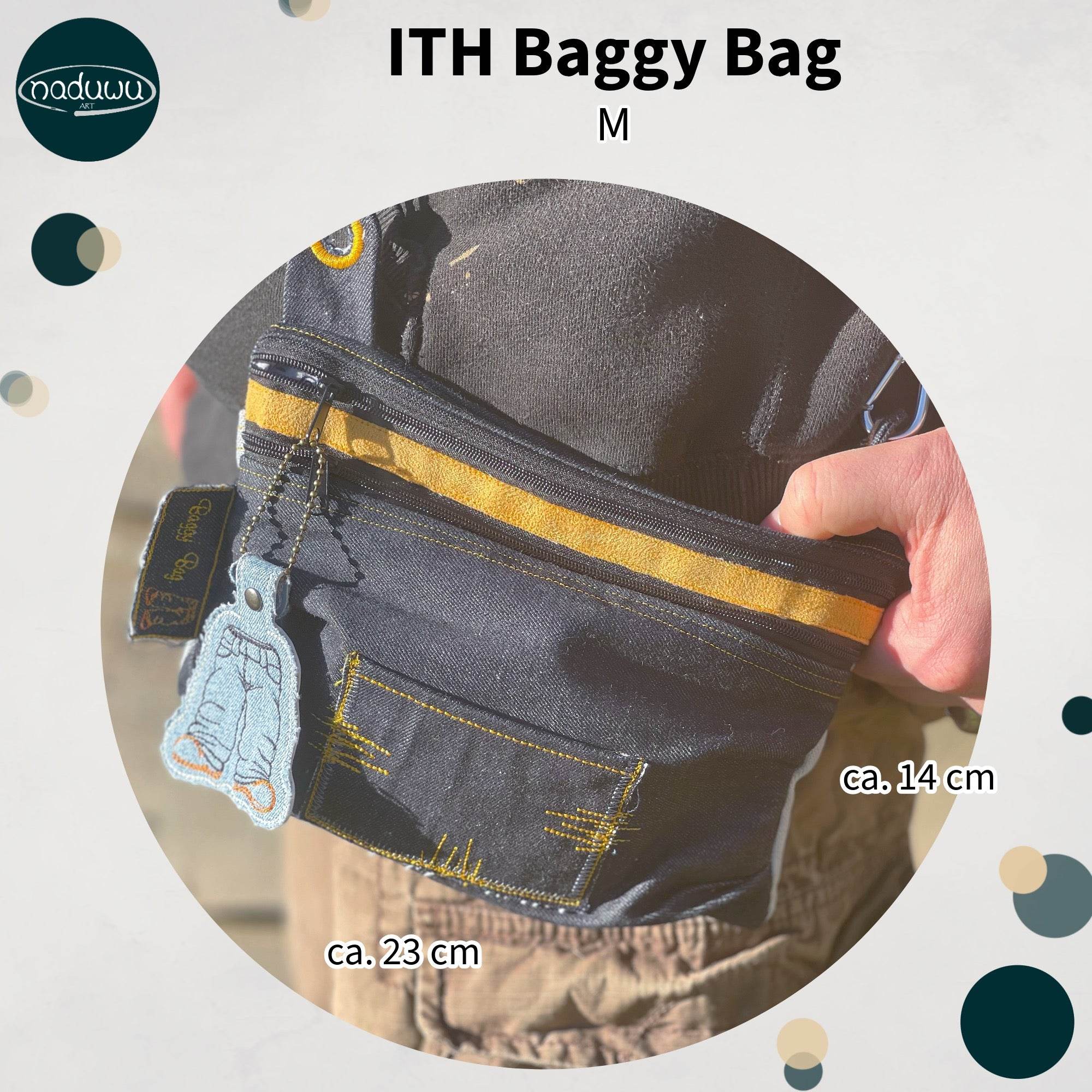 Stickdatei Baggy Bag 15x24, ITH Tasche mit 2 Reißverschlüssen - Sewando