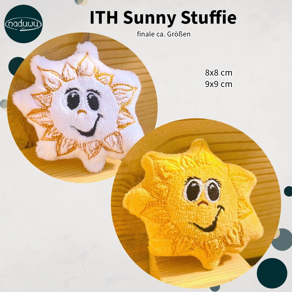 Stickdatei Sonne Stuffie 9x9 & 10x10, ITH Kuschelkissen Sunny - Sewando