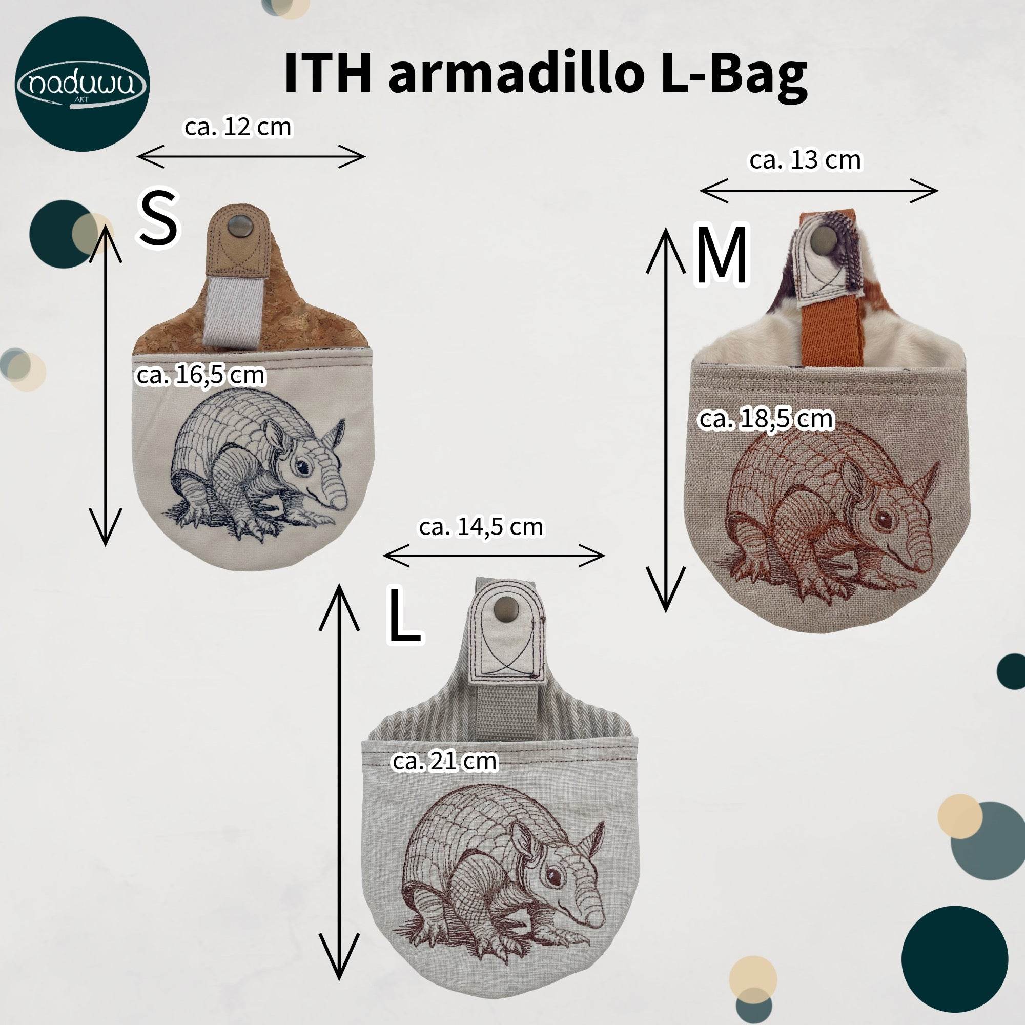 Stickdatei Beutel Set 13x18, 15x20, 16x23, ITH Hundeleinentasche armadillo L-Bag - Sewando