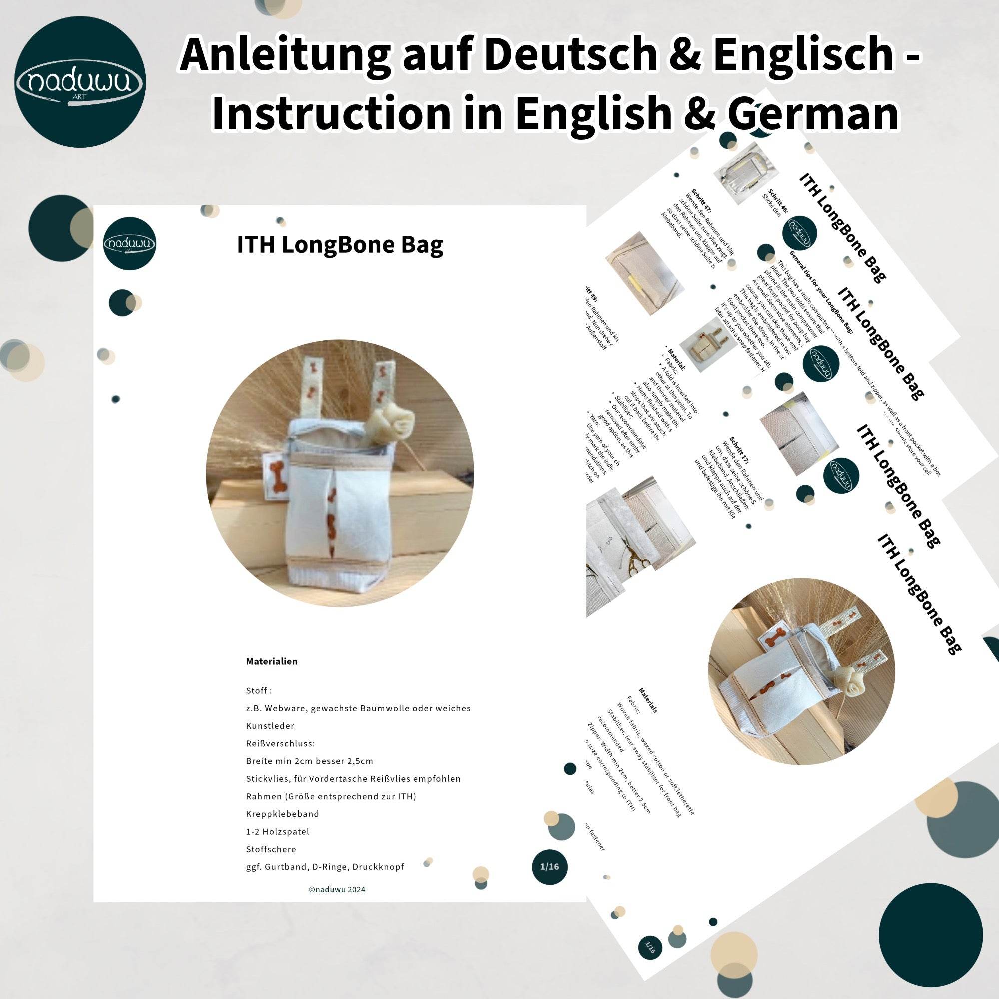 Stickdatei Tasche Set mit 3 Größen, S, M, L, ITH LongBone Bag - Sewando