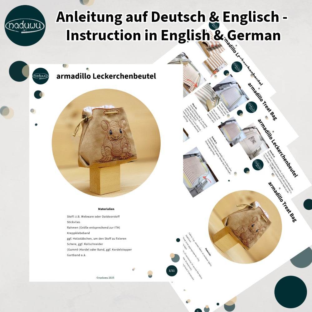 Stickdatei Leckerchenbeutel Set, ITH Futterbeutel armadillo 4 Größen mit und ohne Motiv - Sewando