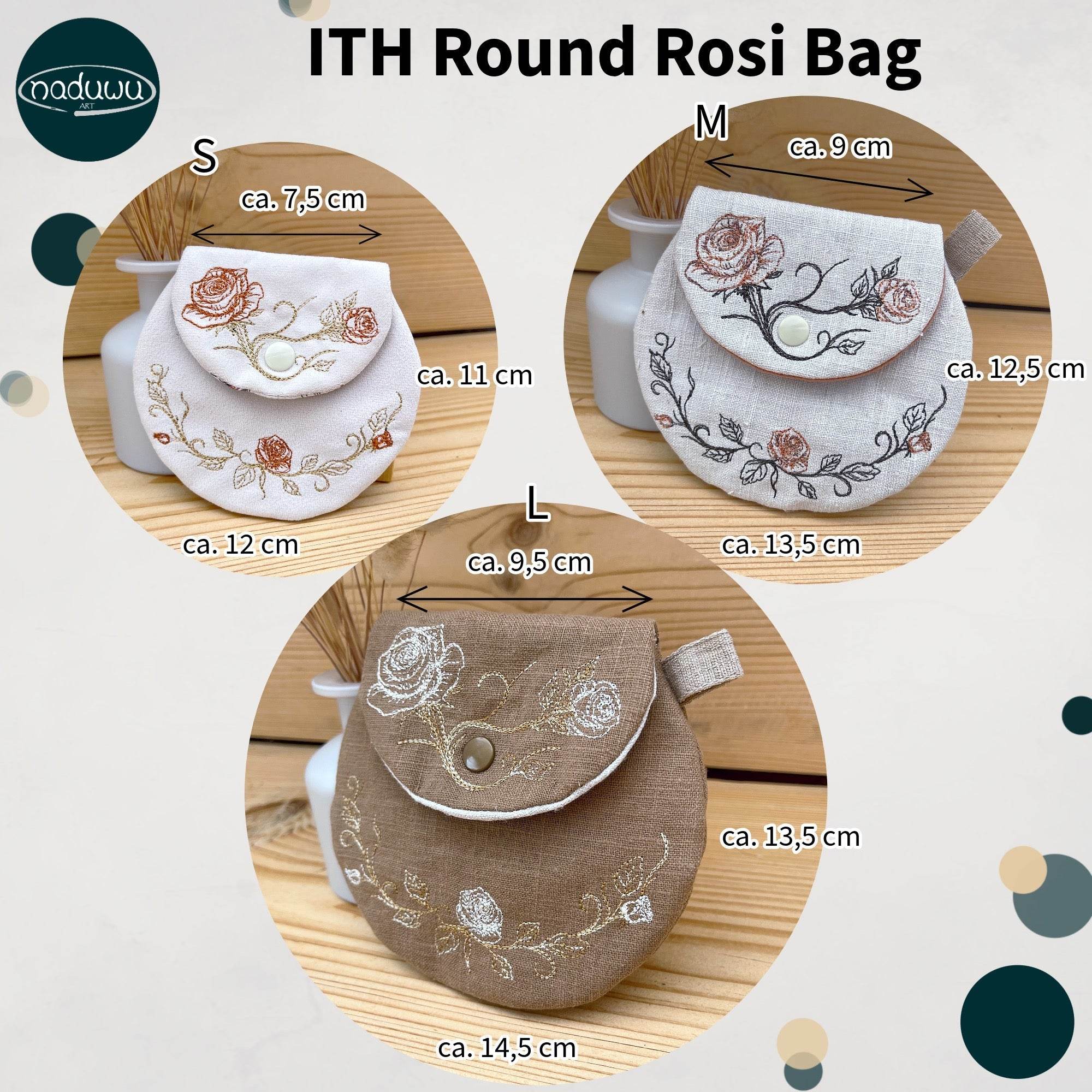 Stickdatei Round Rosi Bag Set mit 3 Größen, ITH runde Tasche - Sewando